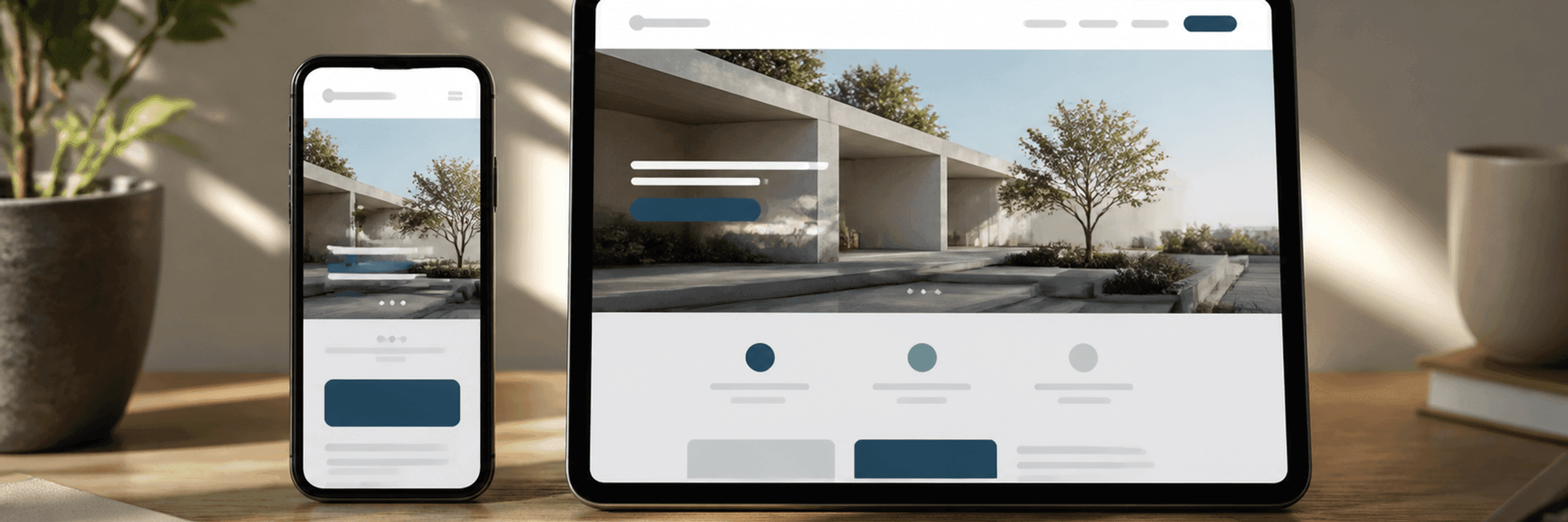 Telefon z reklamą i tablet z landing page obok siebie, oba pokazujące ten sam obraz i komunikat
