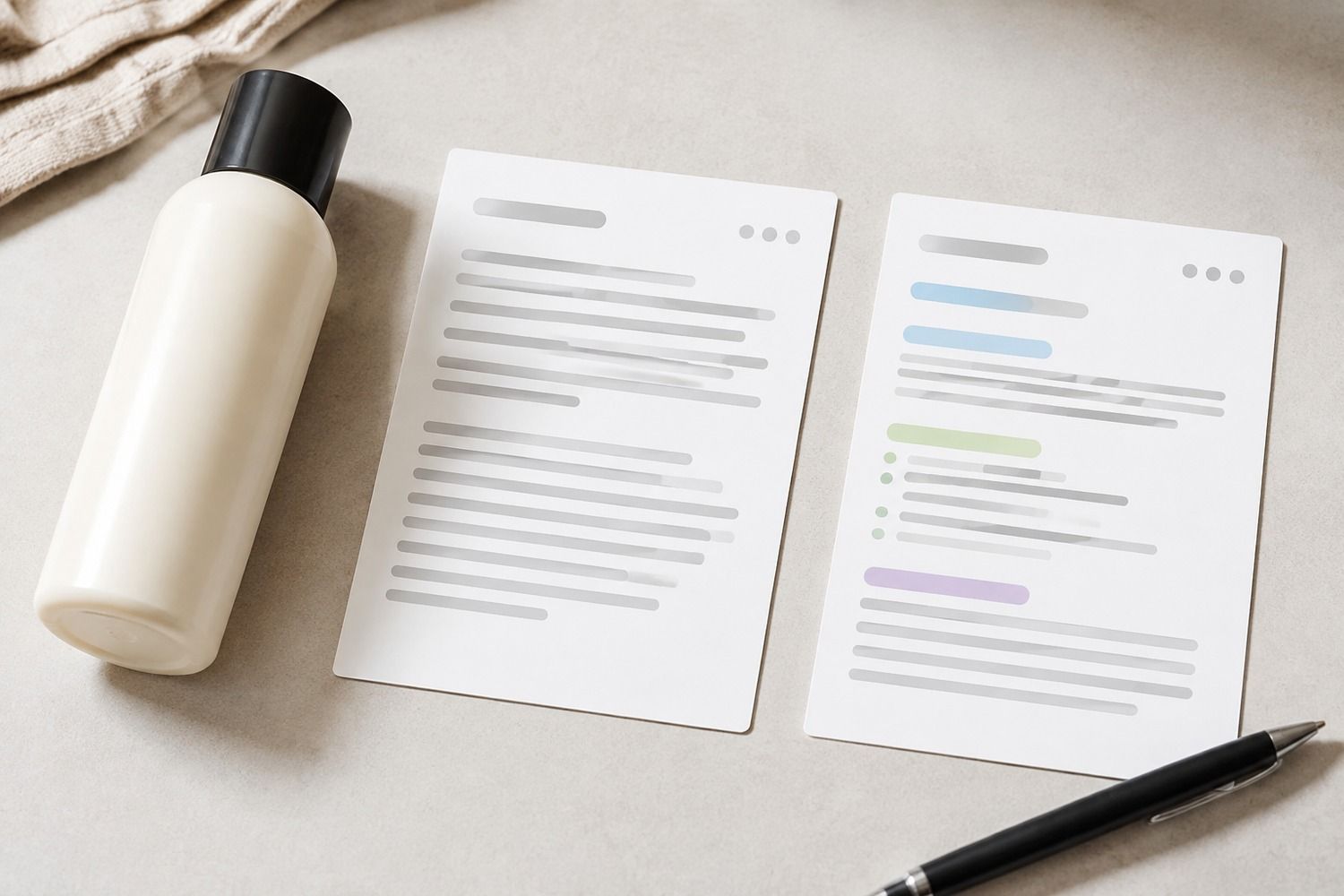 Zdjęcie produktu z dwiema wersjami opisu — generyczną i przepisaną z podkreśleniami