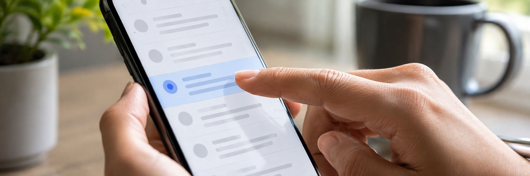 Skrzynka mailowa na telefonie z wyróżnionym otwieranym tematem wiadomości